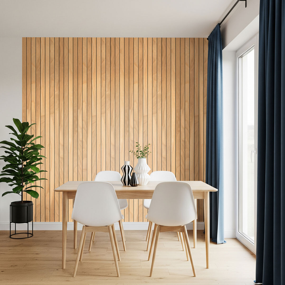 Rouleau revêtement adhésif vinyle au mètre - Sticker mural panneau de bois - CLAIR ET NOIR