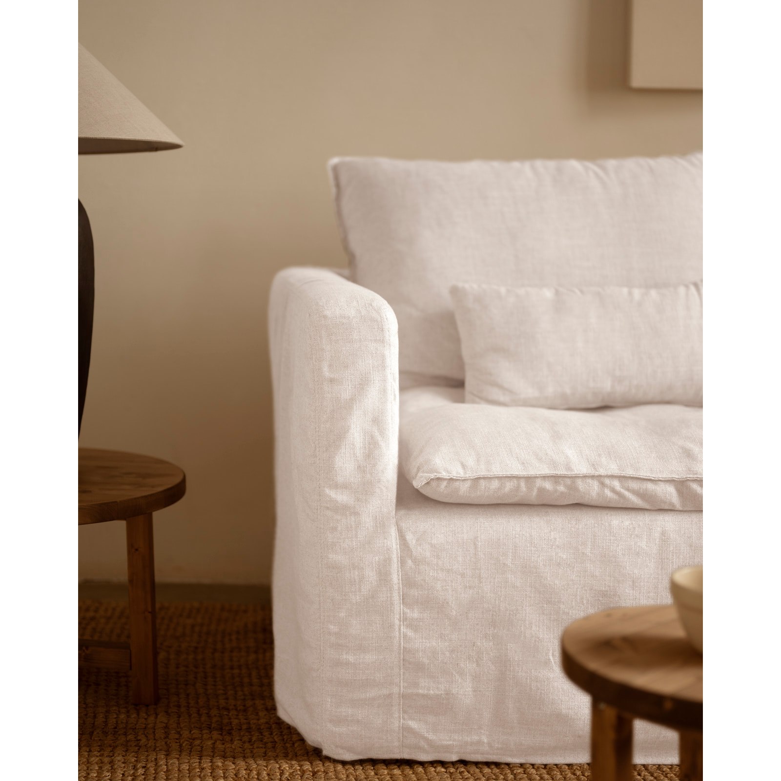 Módulo de algodón y lino con reposabrazos izquierdo desenfundable tono blanco de 97x96cm Alto: 99 Largo: 97 Ancho: 96