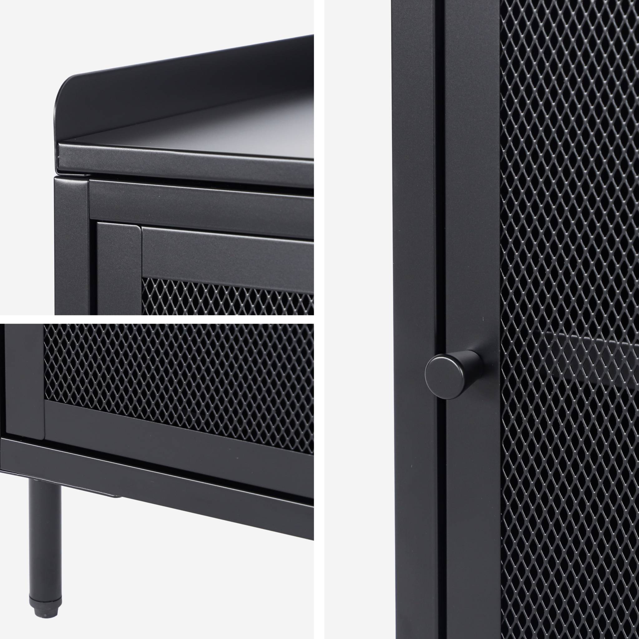 Table de chevet industrielle métal noir 1 porte grillagée. 40 x 37 x 58.5 cm - Ohio