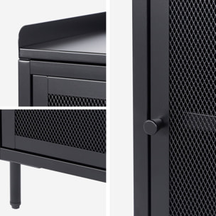 Table de chevet industrielle métal noir 1 porte grillagée. 40 x 37 x 58.5 cm - Ohio