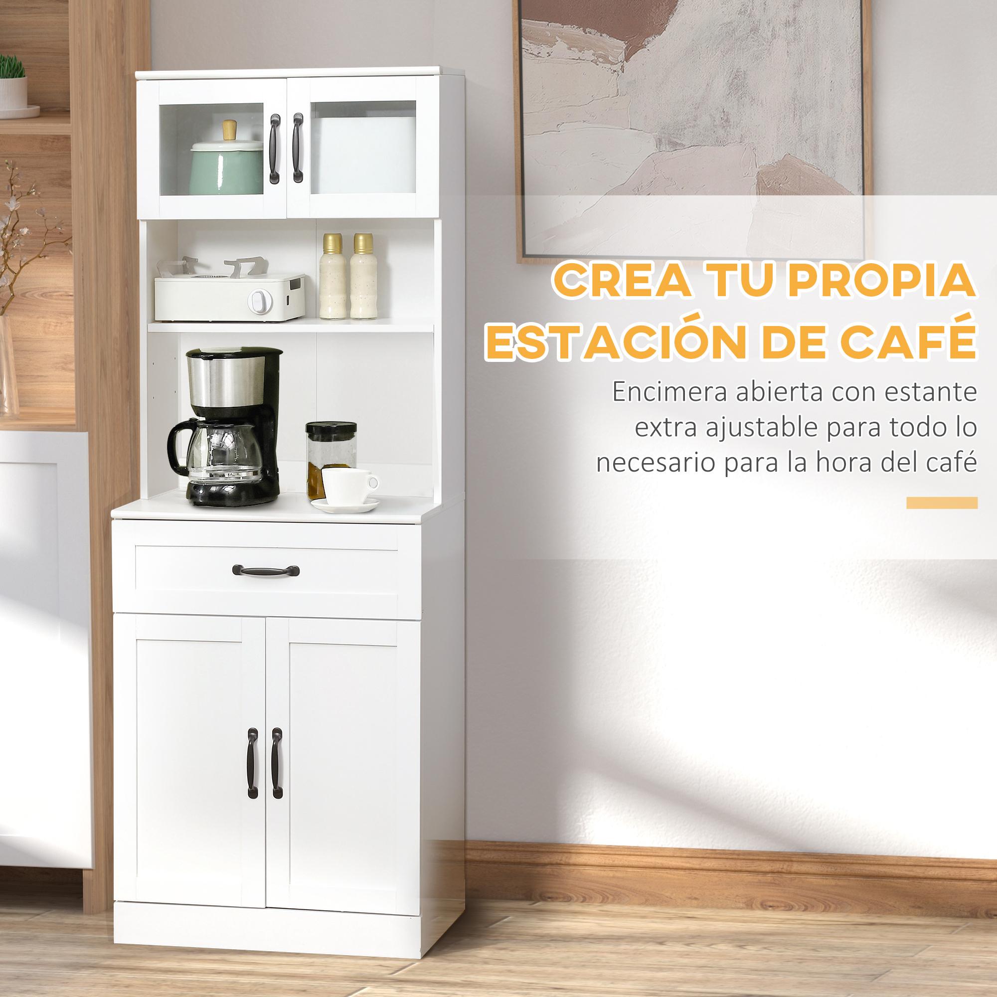 Alacena de Cocina Mueble Buffet de Cocina con 4 Puertas Cajón y Estantes Ajustables para Salón Comedor Estilo Moderno 60x38x161 cm Blanco