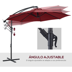 Parasol Excéntrico Ø 295 cm Sombrilla de Jardín con Ángulo Ajustable Base Cruzada y Manivela Sombrilla para Terraza Patio Granate