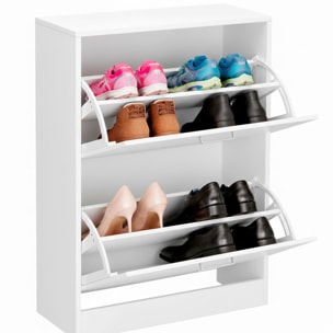 Scarpiera A 2 Ribalte Salvaspazio Con Doppia Profondità Mobile Portascarpe Per Ingresso Corridoio Contiene 12 Paia Di Scarpe 76 x 50 x 22 Cm Bianco