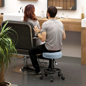 Taburete Giratorio Redondo Taburete con Ruedas Altura Regulable 50-66 cm Asiento Tapizado en Tejido de Borreguito para Salones Talleres Spa Masaje Azul