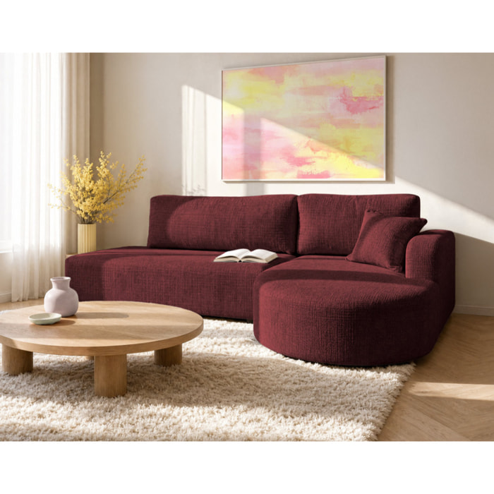 Miro - Canapé d'angle droit 4 places convertible avec coffre en velours texturé - Prune