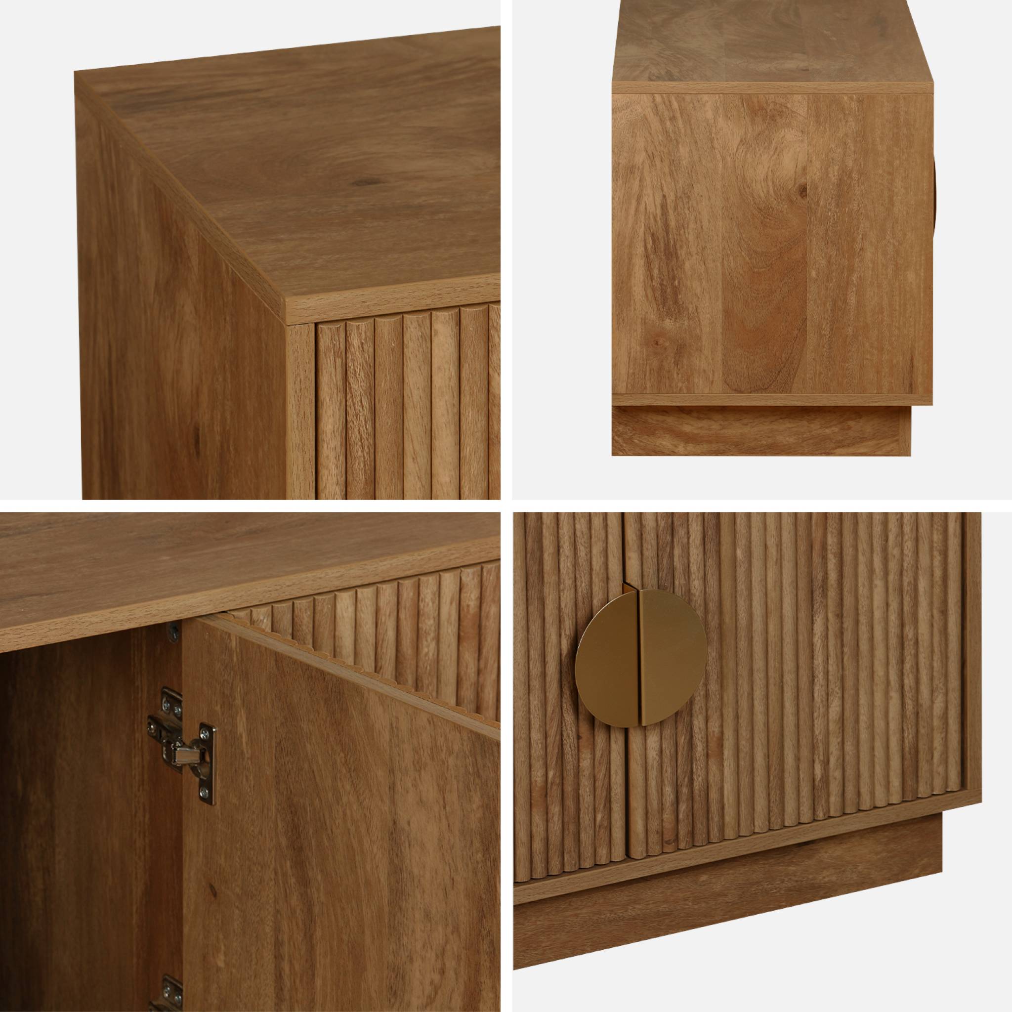 Meuble TV exotique 4 portes effet bois de manguier. poignées en métal doré L 140 x P 40 x H 48cm