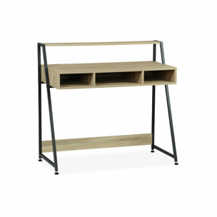 Bureau - LOFT - 3 casiers de rangement - 1 étagère - décor bois et métal - L 100 x l 48 x H 94.5cm