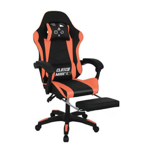 Clutch - Sedia da Gaming Ergonomica con Cuscino Lombare Poggiatesta e Poggiapiedi in PVC Nera e Rossa