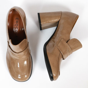 MOCASSINO TACCO ROTONDO CHOCOLA' TAUPE