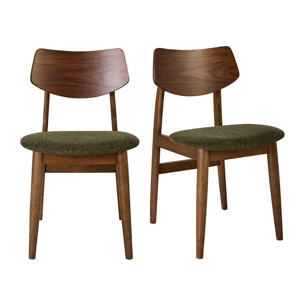 Chaises scandinaves en bois foncé et tissu effet velours texturé vert kaki (lot de 2) ELION