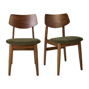 Chaises scandinaves en bois foncé et tissu effet velours texturé vert kaki (lot de 2) ELION