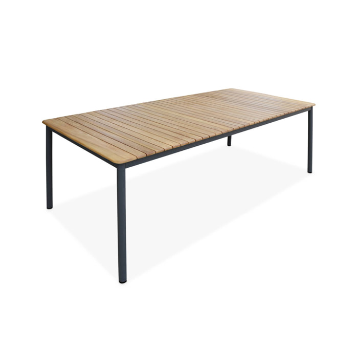 Table de jardin en bois teck. structure acier inoxydable anthracite. 8 places