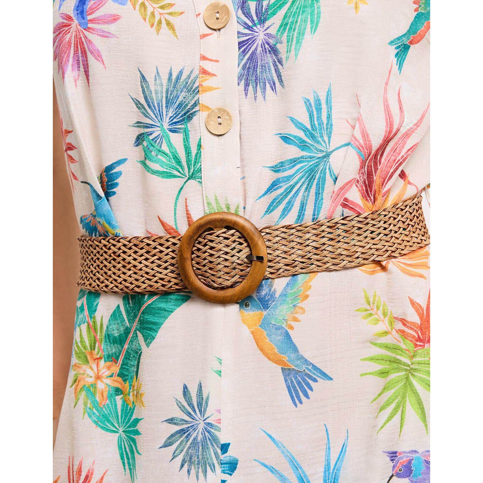 Vestido Largo Colibríes con Cinturón - Tropica