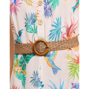 Vestido Largo Colibríes con Cinturón - Tropica