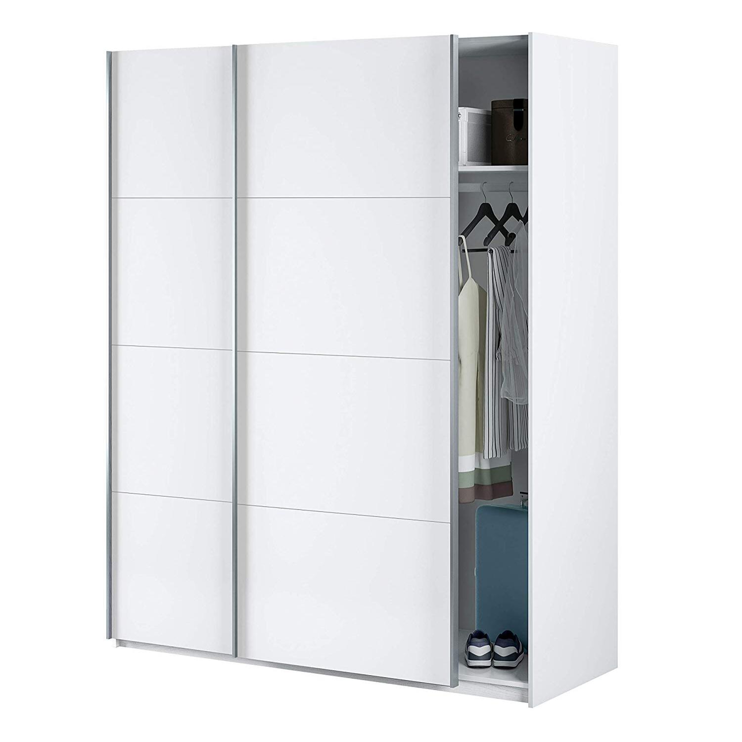 Armadio Armadietto Guardaroba Resistente Robusto Multiuso con 2 Ante Scorrevoli 2 Ripiani E 2 Appendiabiti Camera Da Letto 200x150x60 Cm Bianco Artik