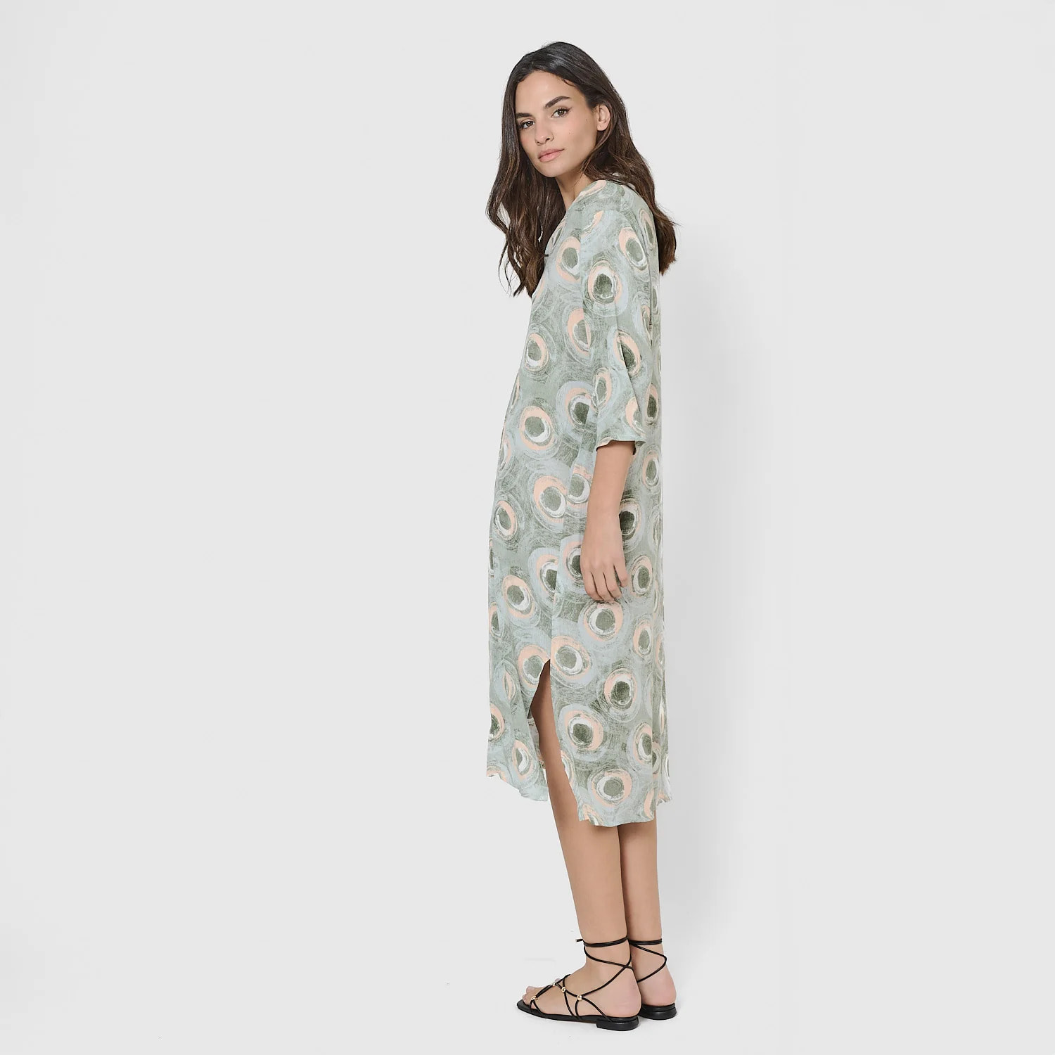Vestido midi bambula detalles plisados simila verclaro