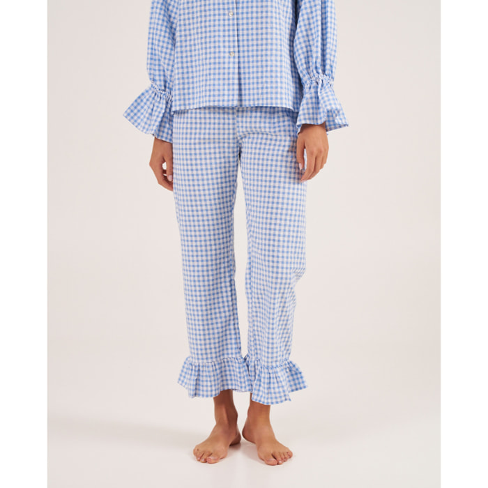 Pantalón de pijama de mujer vichy con volante en los tobillos