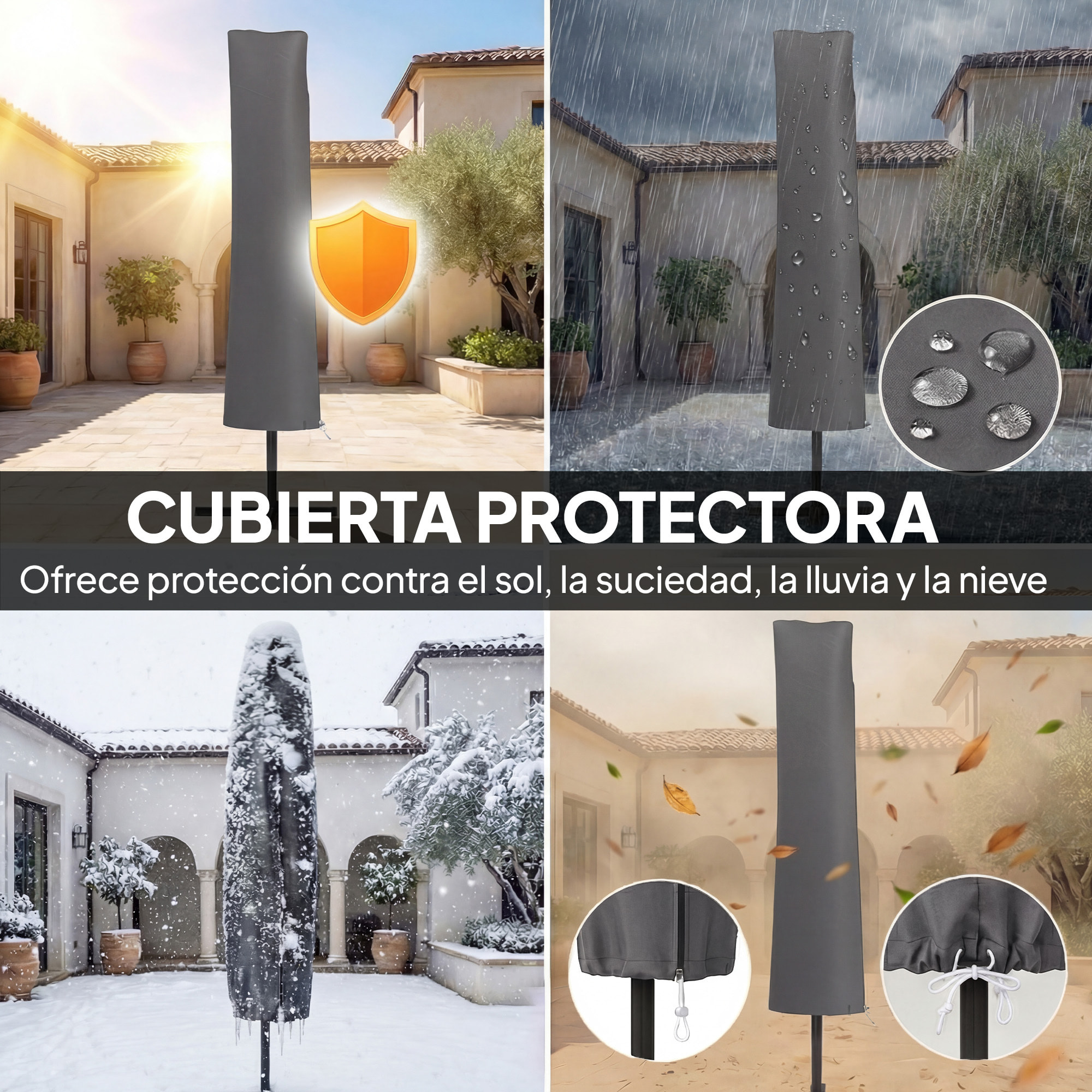 Parasol Excéntrico, Ø300 cm, Sombrilla de Jardín con Base Cruzada, Manivela, Funda Protectora y Cuerdas de Viento, UPF30+, para Terraza, Patio, Caqui