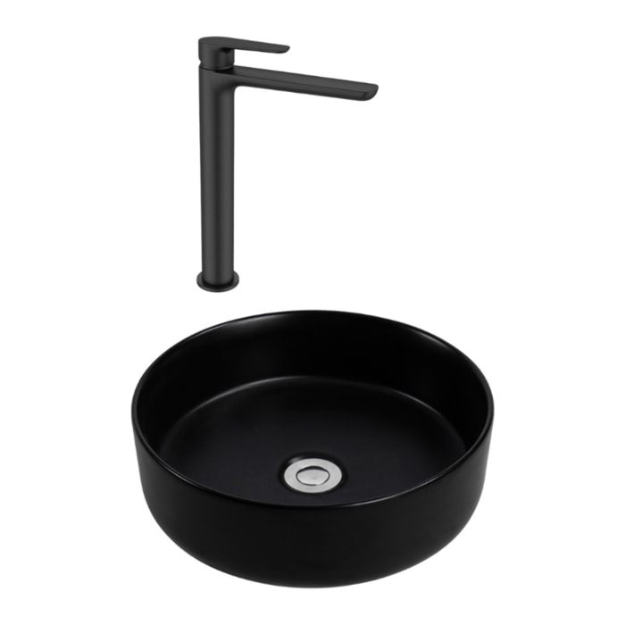 PixL 36 x 12,5 cm vasque à poser + Swiss Aqua Technologies Mood mitigeur lavabo XL + Ceramia bonde (CEPX36BKMSAT285C)