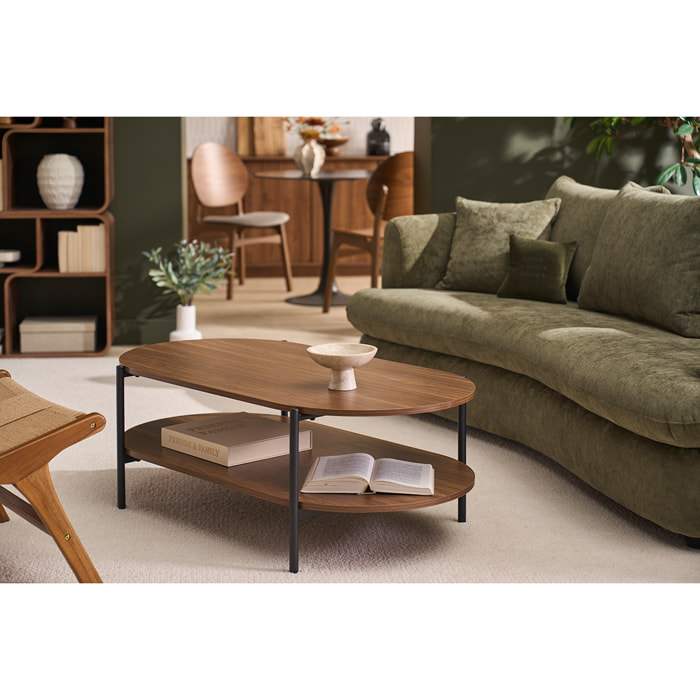 Table basse ovale finition bois foncé noyer et métal L115 cm BRUNA