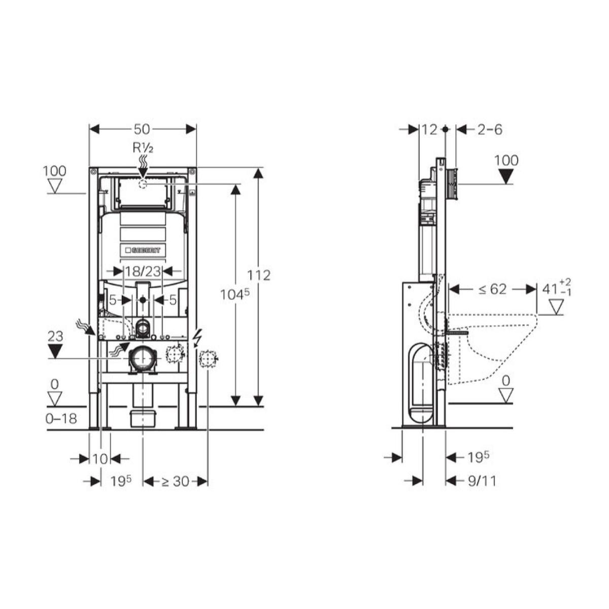Bâti-support Duofix pour WC suspendu 112 cm, réservoir à encastrer Sigma 12 cm, autoportant renforcé (111.380.00.5)
