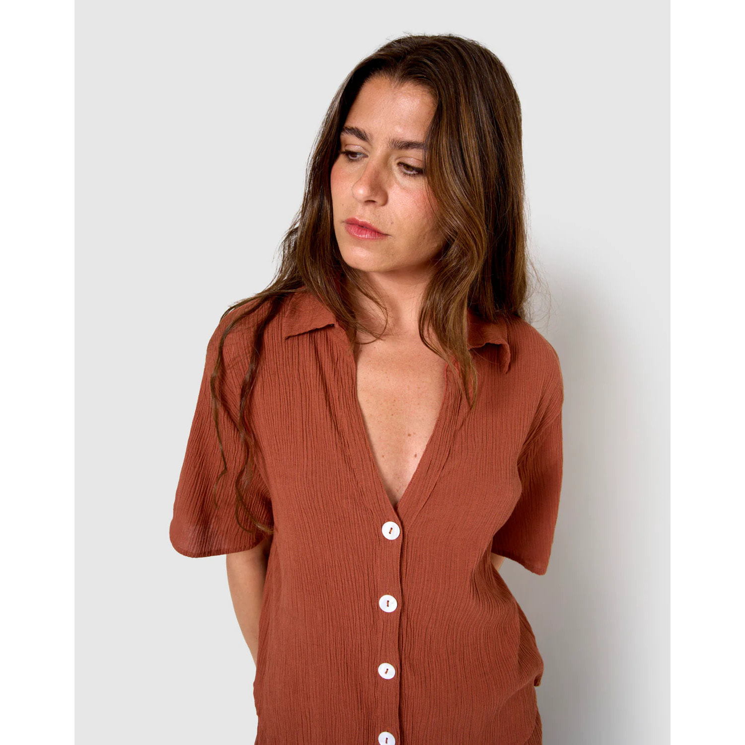 Set de camisa y short de algodón lino rosette