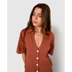 Set de camisa y short de algodón lino rosette