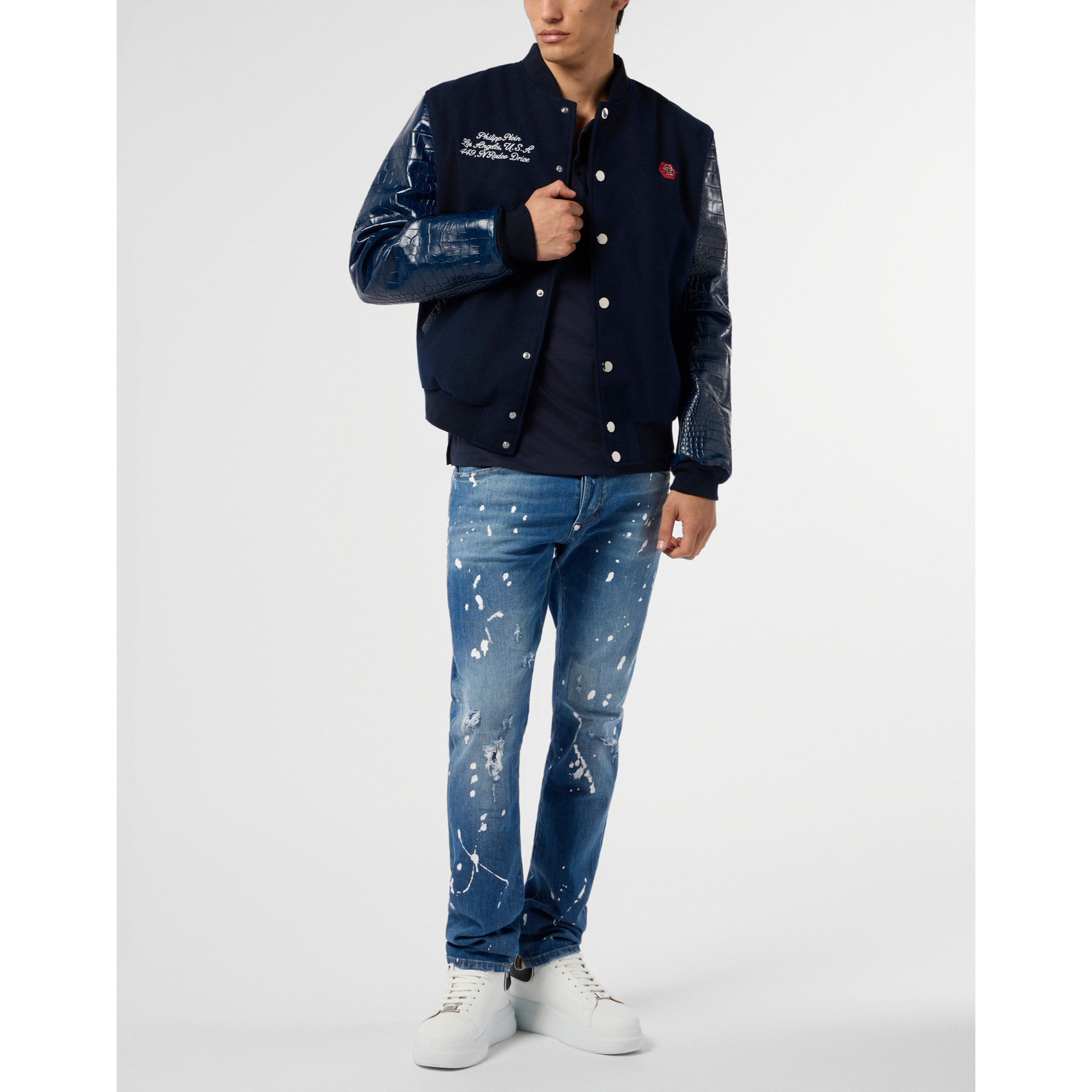 PHILIPP PLEIN Varsity Bomber Cocco Sleeves Los Angeles
