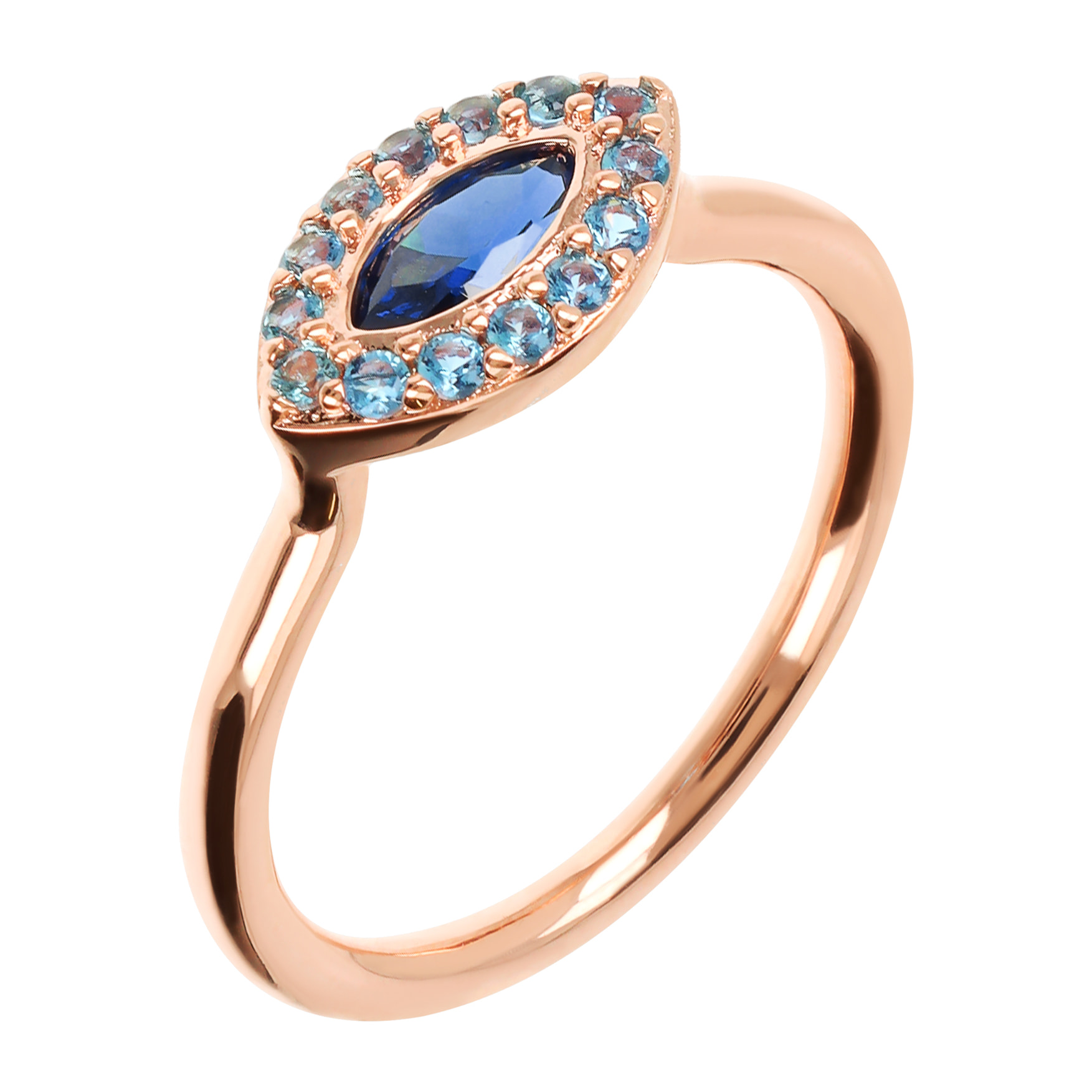 Anello Solitario Marquise con Cubic Zirconia Blu