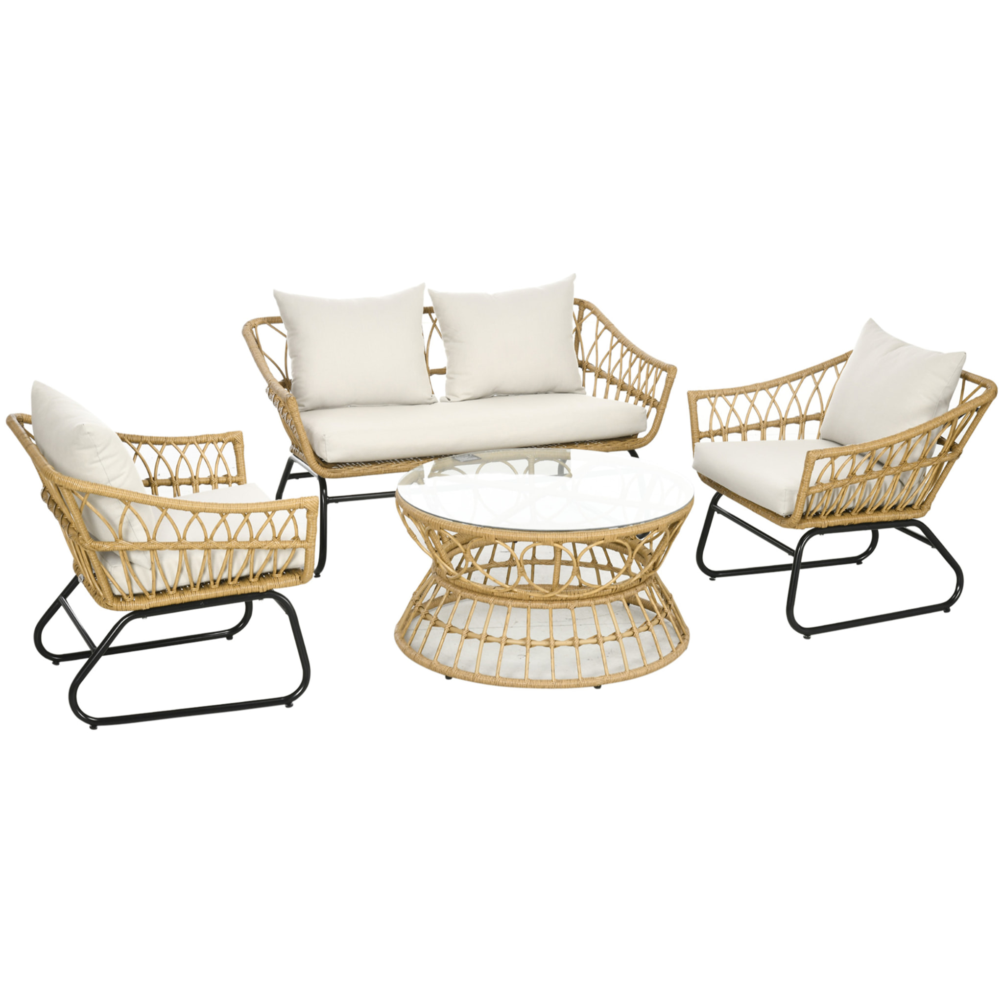 Salon de jardin 4 pièces – Design élégant – Plateau en verre