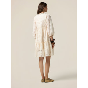 Oltre - Vestido acampanado de encaje bordado - Beige