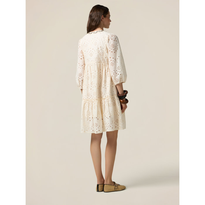 Oltre - Vestido acampanado de encaje bordado - Beige