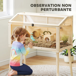 Cage hamster rongeur en bois plexiglas - 7 plateformes - multi-accessoires - 110 x 52 x 101 cm