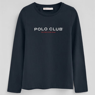 Maglietta blu marino a maniche lunghe con logo ricamato Established 2012 Polo