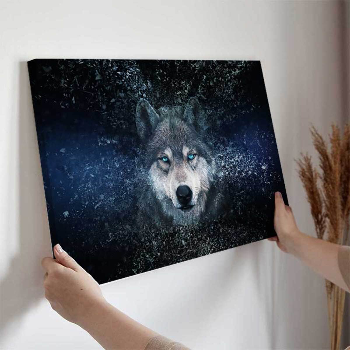 Tableau loup aux yeux bleus Toile imprimée