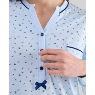 Camisón mujer estampado con cuello abertura de botones y manga larga