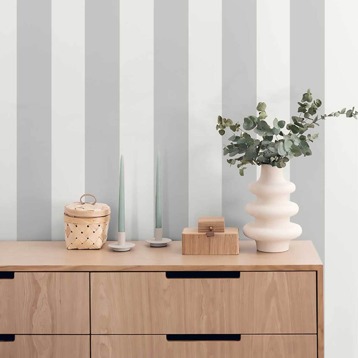 Papier peint rayures larges gris clair blanc