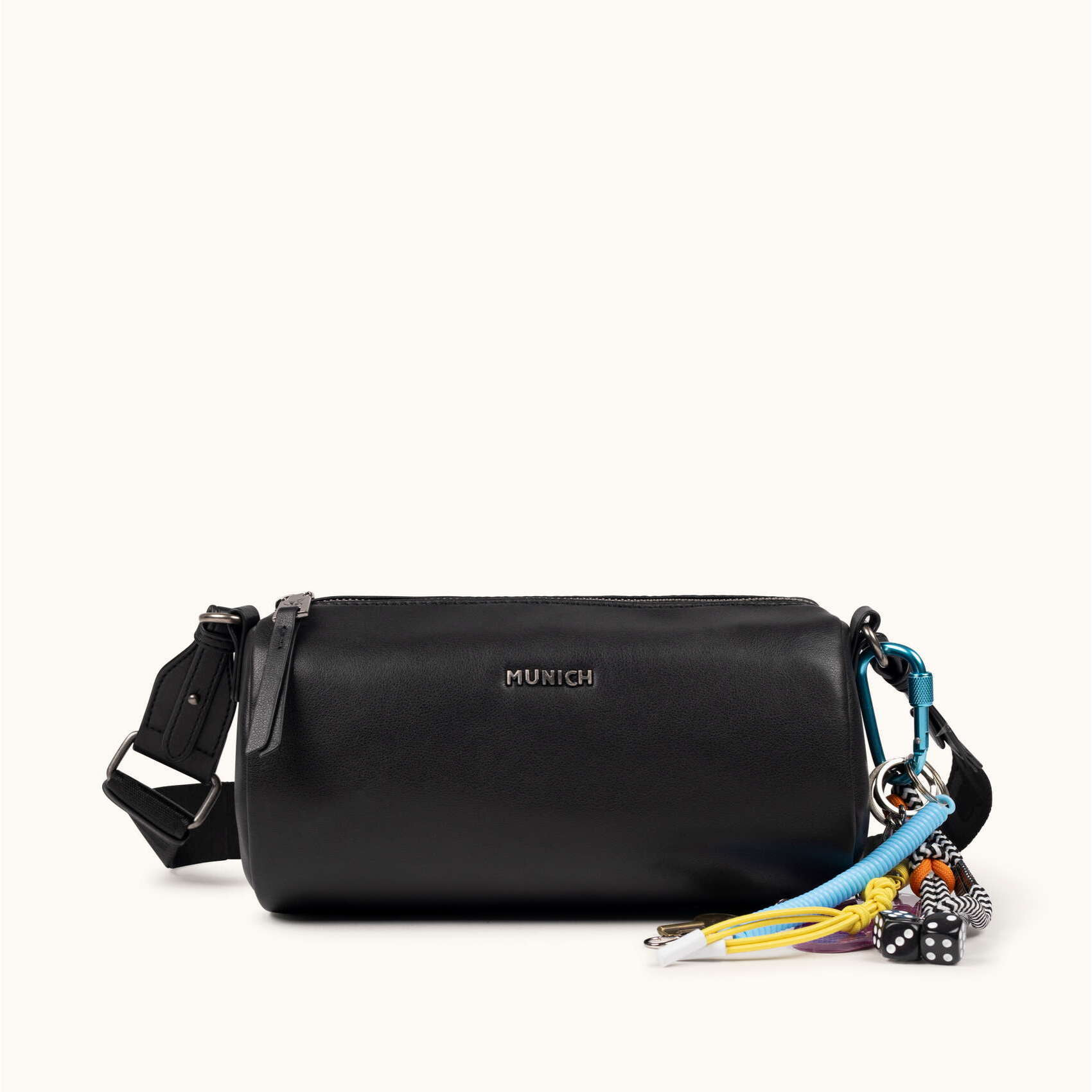 Bandolera Estilo Barrel con Charms y Asa en Cuerda CHARMS CROSSBODY BARREL BLACK