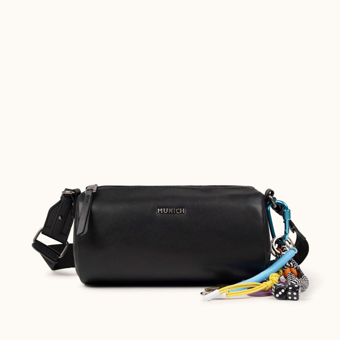 Bandolera Estilo Barrel con Charms y Asa en Cuerda CHARMS CROSSBODY BARREL BLACK