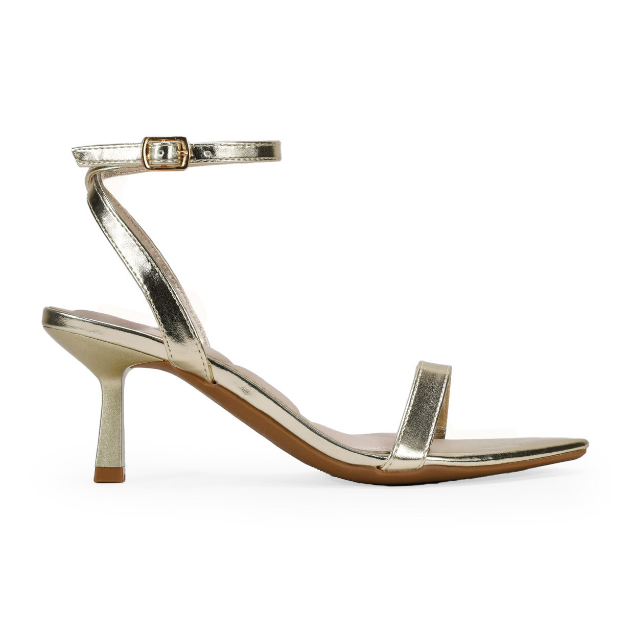 Sandalias de tacón kitten doradas con punta fina