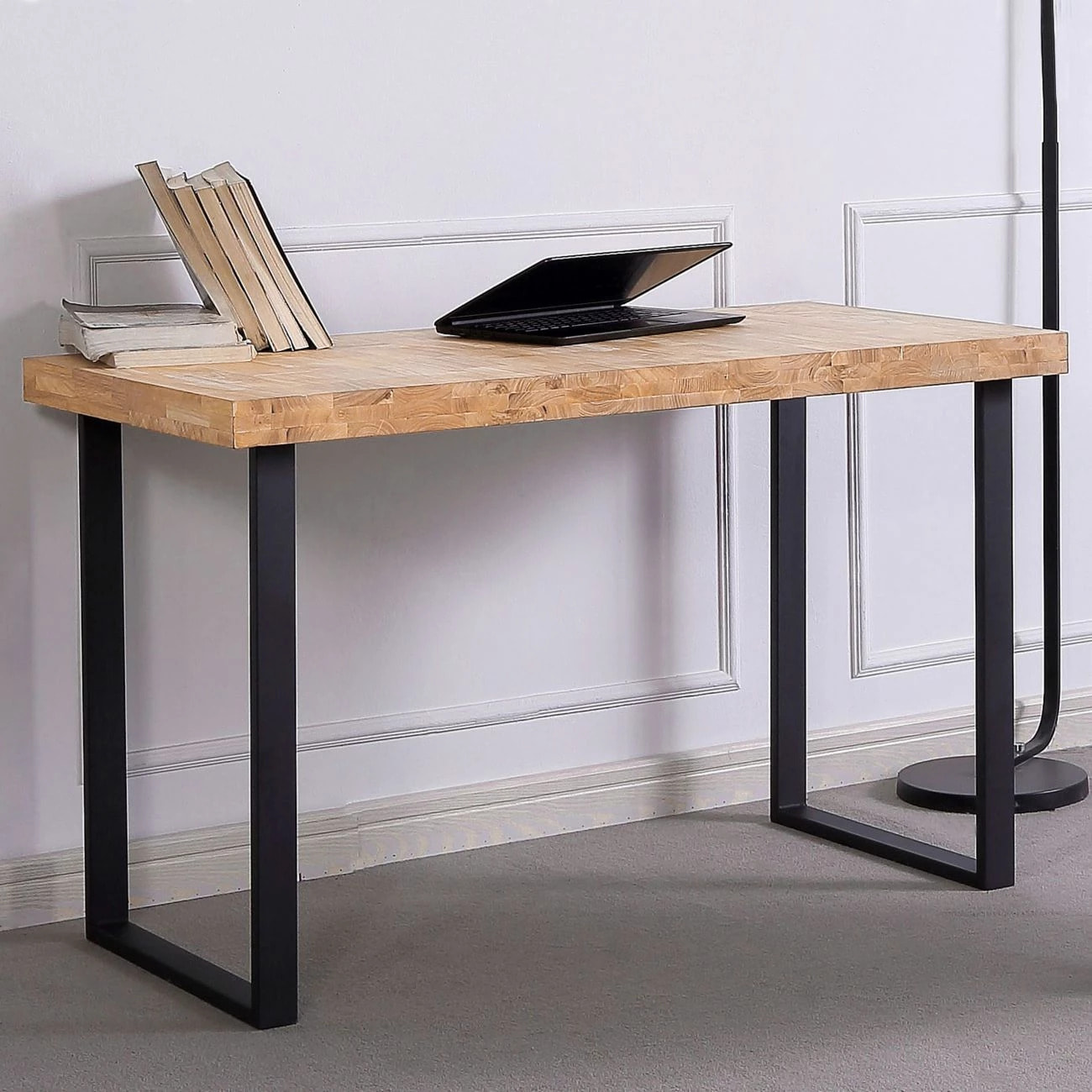 Mesa de escritorio con patas metálicas en negro y roble salvaje 120x60 cm Natural Roble salvaje - Negro