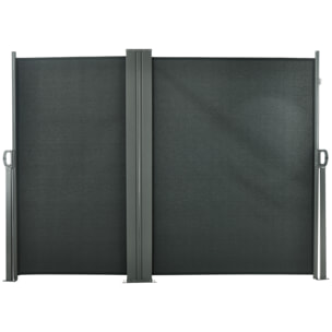 Double store latéral brise-vue paravent rétractable dim. 6L x 1,60H m polyester anti-UV haute densité gris