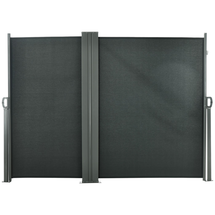 Double store latéral brise-vue paravent rétractable dim. 6L x 1,60H m polyester anti-UV haute densité gris
