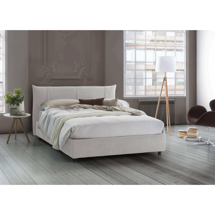 Letto matrimoniale Ambassador, Letto contenitore con rivestimento in tessuto, 100% Made in Italy, Apertura frontale, adatto per materasso Cm 160x200, Bianco