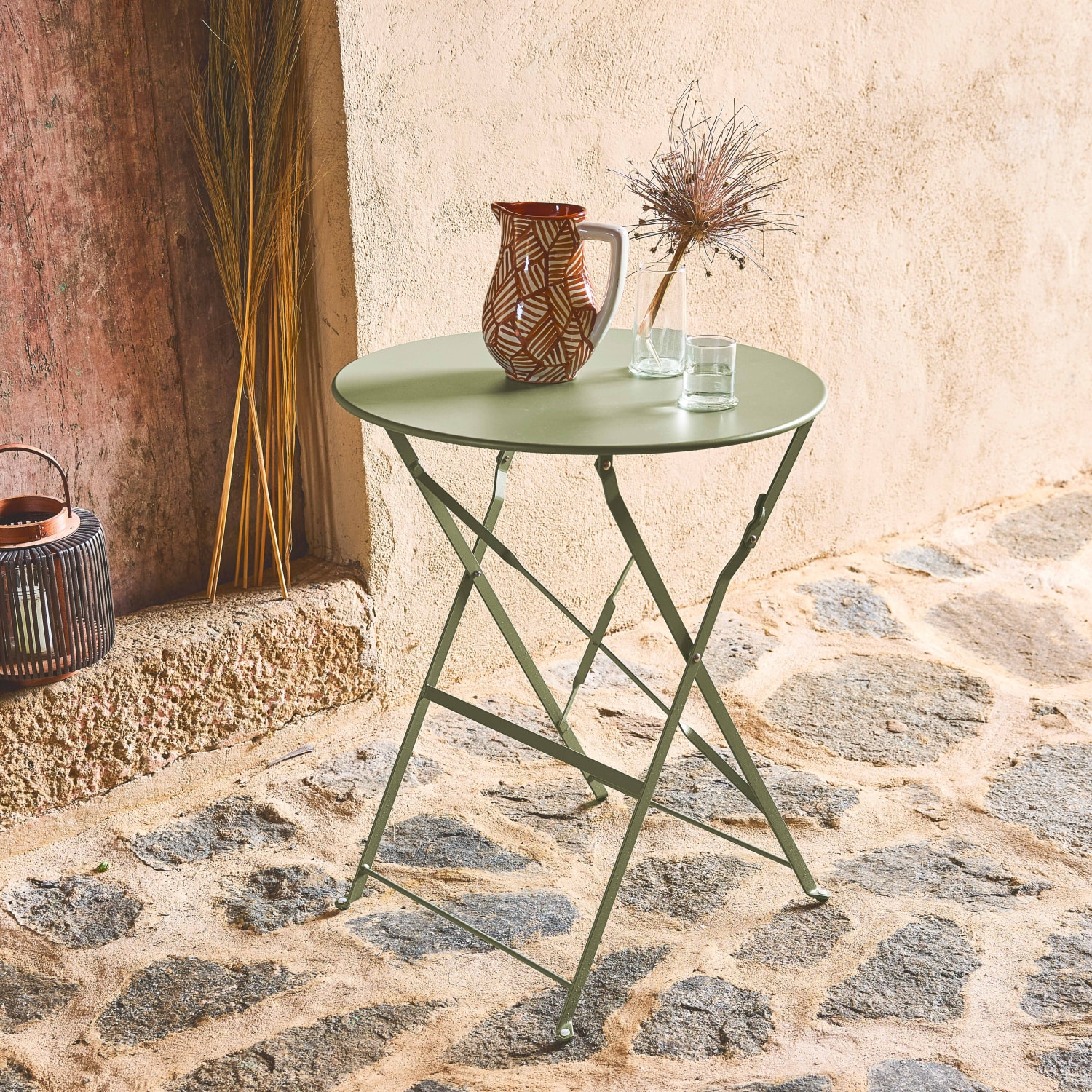 Table de jardin bistrot ronde Ø60cm pliable en acier thermolaqué