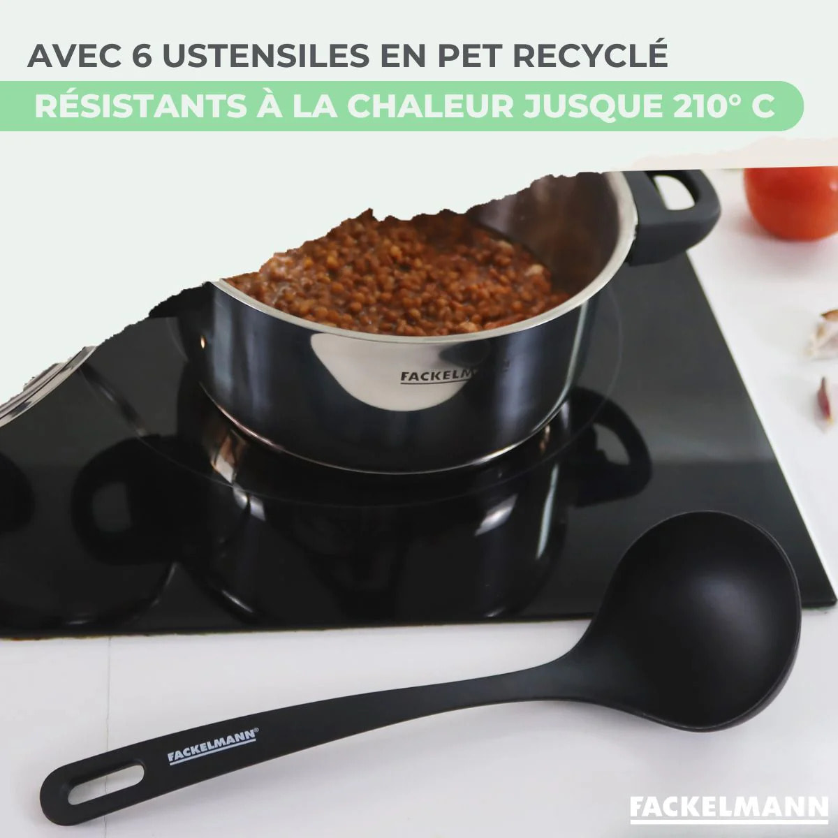 Set de 1 poêle 24 cm, 3 casseroles antiadhésives céramique 16, 18 et 20 cm et 6 ustensiles Fackelmann Brandao