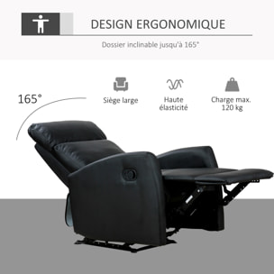 Fauteuil de relaxation inclinable 170° avec repose-pied ajustable revêtement synthétique noir