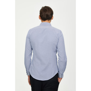 Camicia Uomo 1 Bottone Francese Slim Cotone Poliestere Stampato Blu\Bianco