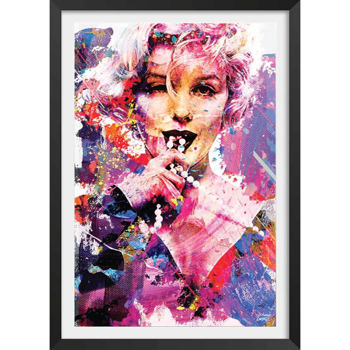 Affiche illustration graffiti marilyn Affiche + cadre en bois - Noir