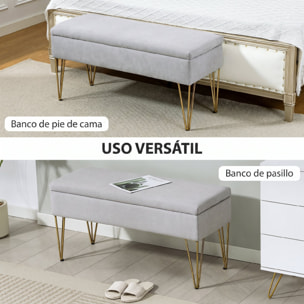 Banco Pie de Cama, Taburete Pie de Cama Tapizado en Lino Sintético con Patas de Acero y Asiento Acolchado, Estilo Moderno, Banco para Dormitorio, Entrada, Pasillo, Gris Claro